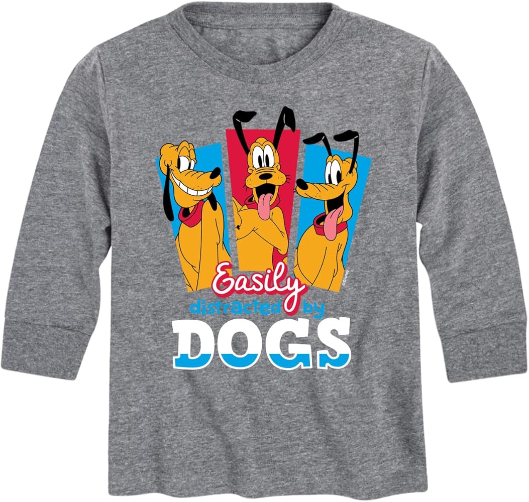 Disney Mickey & Friends - Easily Distracted by Dogs - Toddler and Youth Long Sleeve Graphic T-Shirt