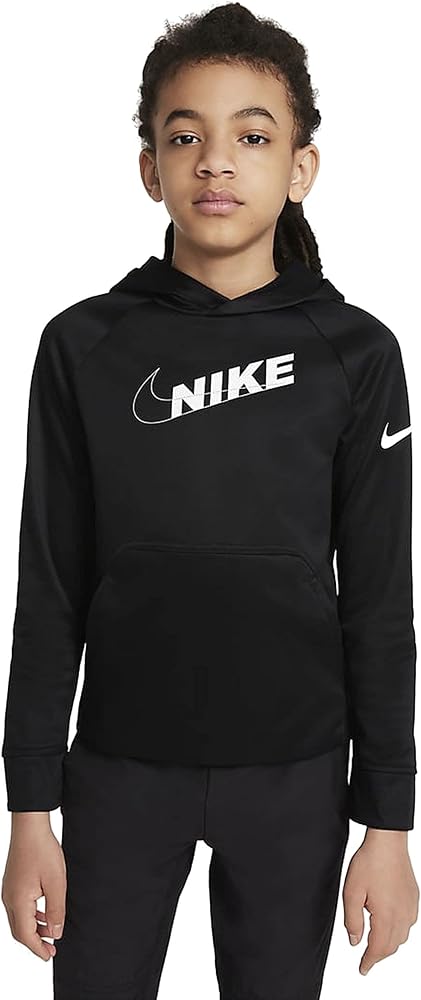 Nike Big Kids' Graphic Training Hoodie (Medium, Black/White)