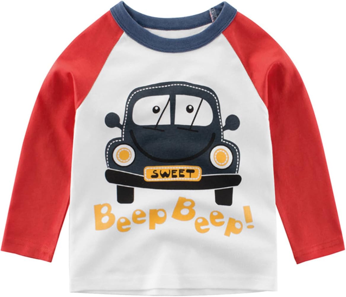 Long Thermal Toddler Kids Baby Boys Girls Cars Letter Print Long Sleeve Crewneck T Shirts Tops Tee Polyester Shirt Boys