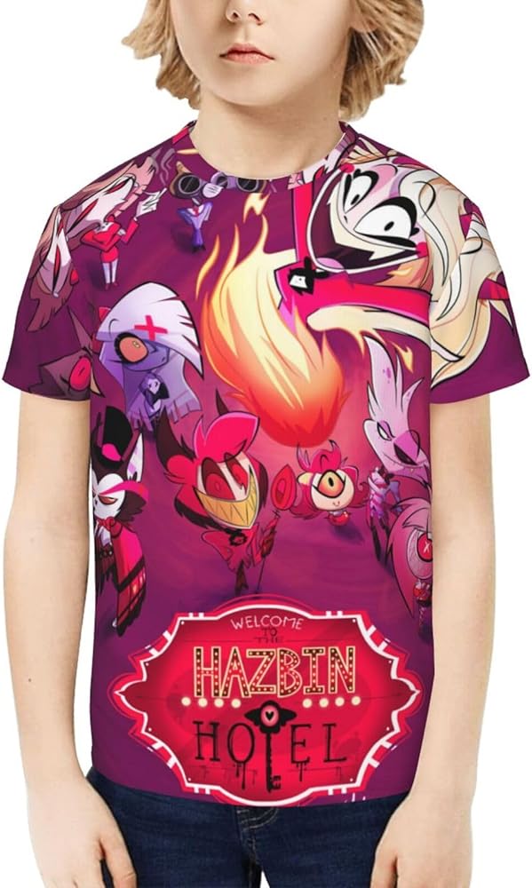 Hazbin Hotel Unisex Graphic T-Shirts Crewneck Summer Shirt Short Sleeve Tops Blouse for Boys Girls