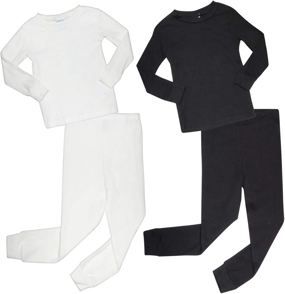 Baby Boys' Base Layer - 4 Piece Soft Stretch Waffle Knit Tops and Jogger Tights - Underlayer for Boys (12M-4T)