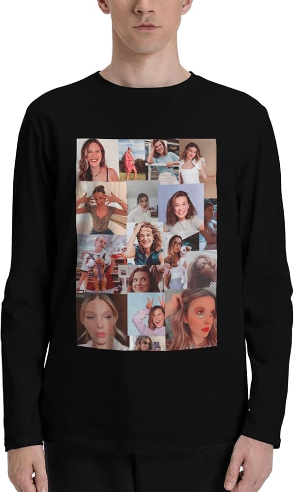 Millie Bobby Brown T Shirts Man's Loose Fit Casual Athletic Long Sleeve O-Neck Cotton T Shirts Tops