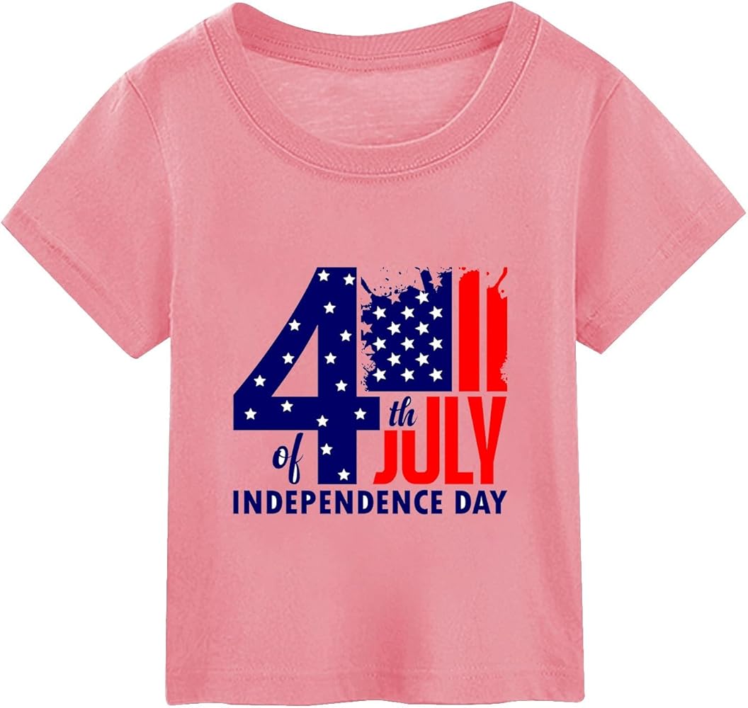 Toddler Girls Boys 4th of July T-Shirt Patriotic Print Tees Shirt Fashion Short Sleeve Crew Neck Memorial Day Tees Tops 4-10 Years,Boys 4Th of July Shirts,4Th of July T Shirts for Kids Pink