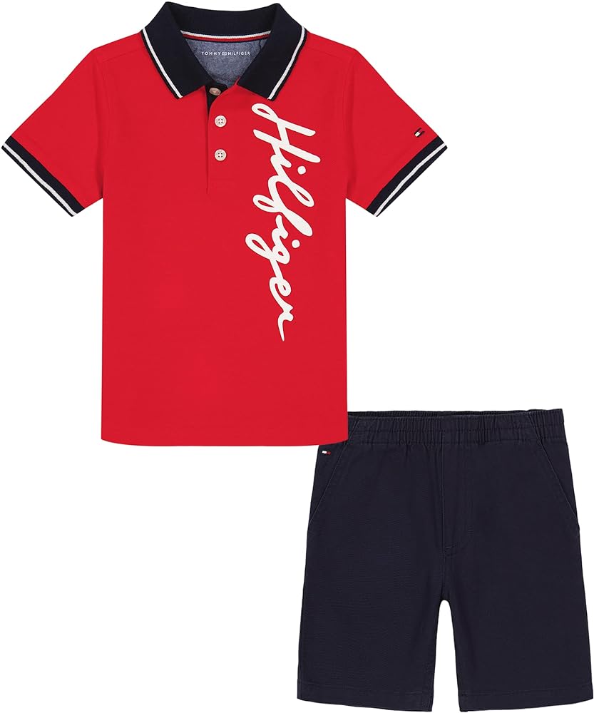 Tommy Hilfiger Boys 2 Pieces Short Set, Tommy Red/Navy Blazer, 3/6M US