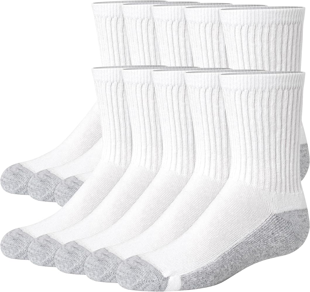 Hanes Boys' Uniform Crew, Moisture-Wicking Socks, Cushioned Foot Bottoms, 10-Pairs