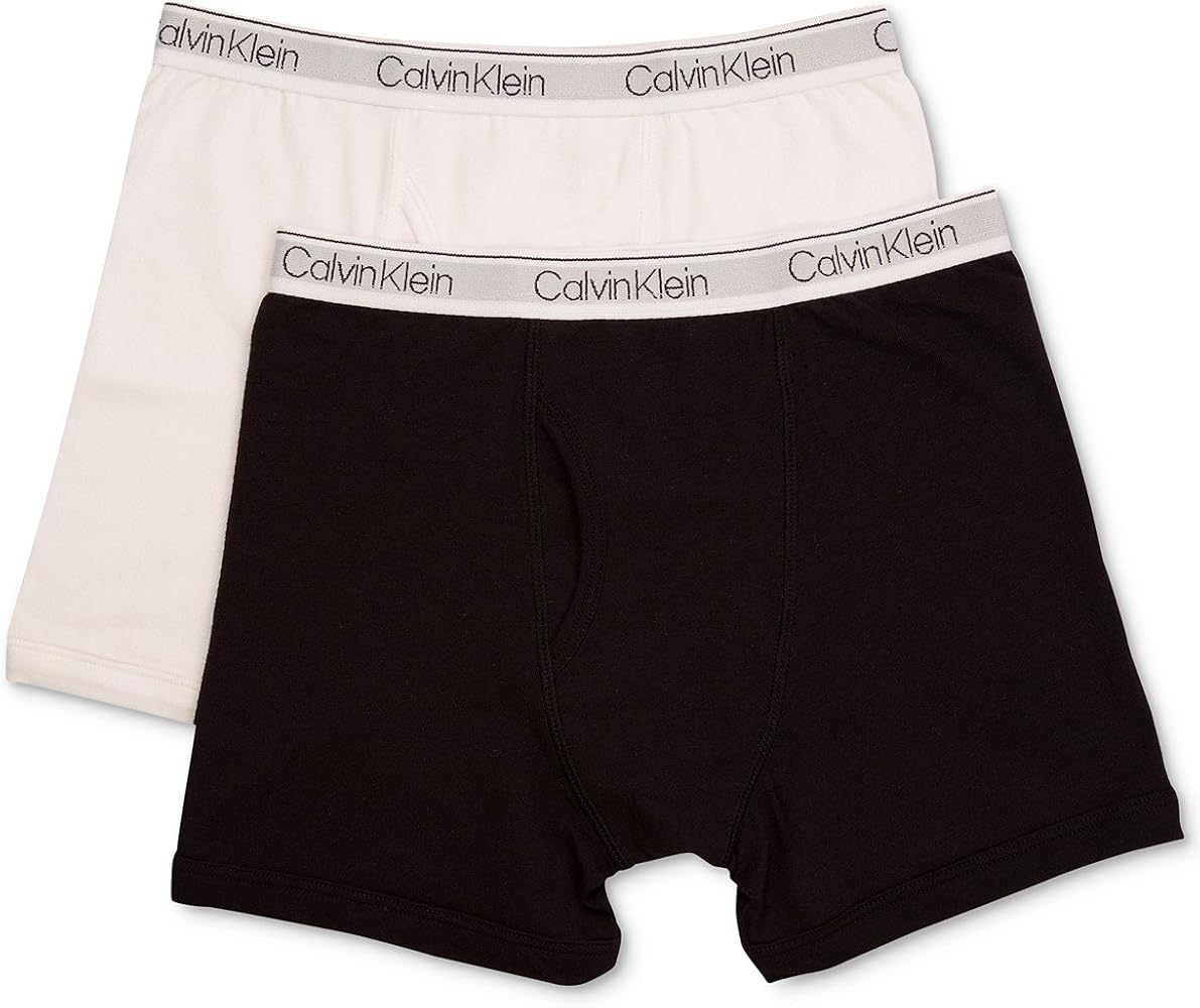 CalvinKleinBoysModern Cotton Assorted Boxer Briefs Underwear, Pack of 2White/Blue StripeMedium