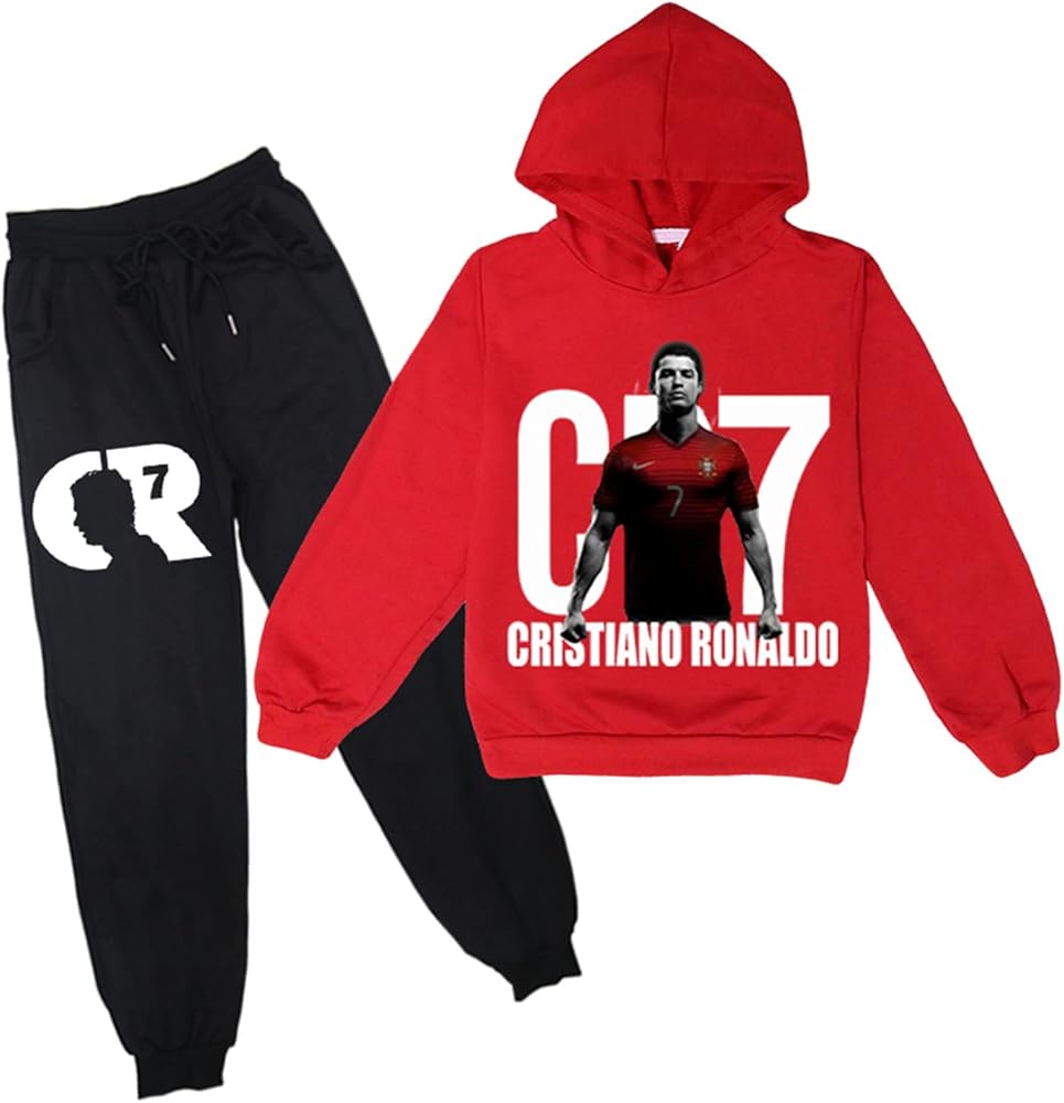 Kids Toddlers CR7 Long Sleeve Tracksuit,Ronaldo Hoodie Casual Pullover and Sweatpants 2Pcs Suit for Boys Girls