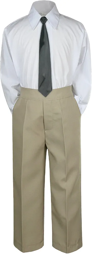 3pc Formal Baby Toddler Teens Boys Black Necktie Khaki Pants Sets S-14 (6)