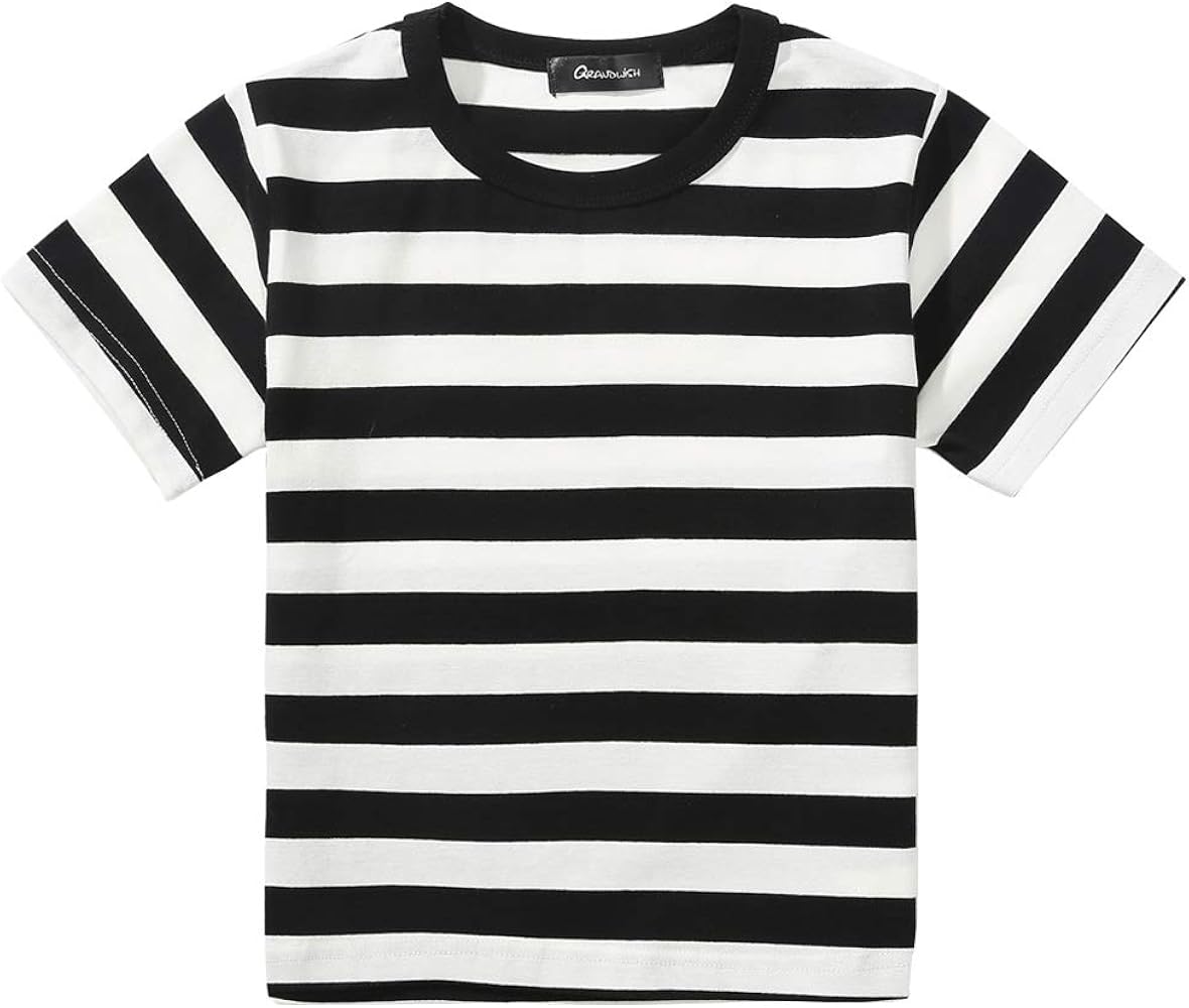 GRANDWISH Boys Girls Striped T-Shirt, Long Sleeve Short Sleeve Crewneck Tee T-Shirt