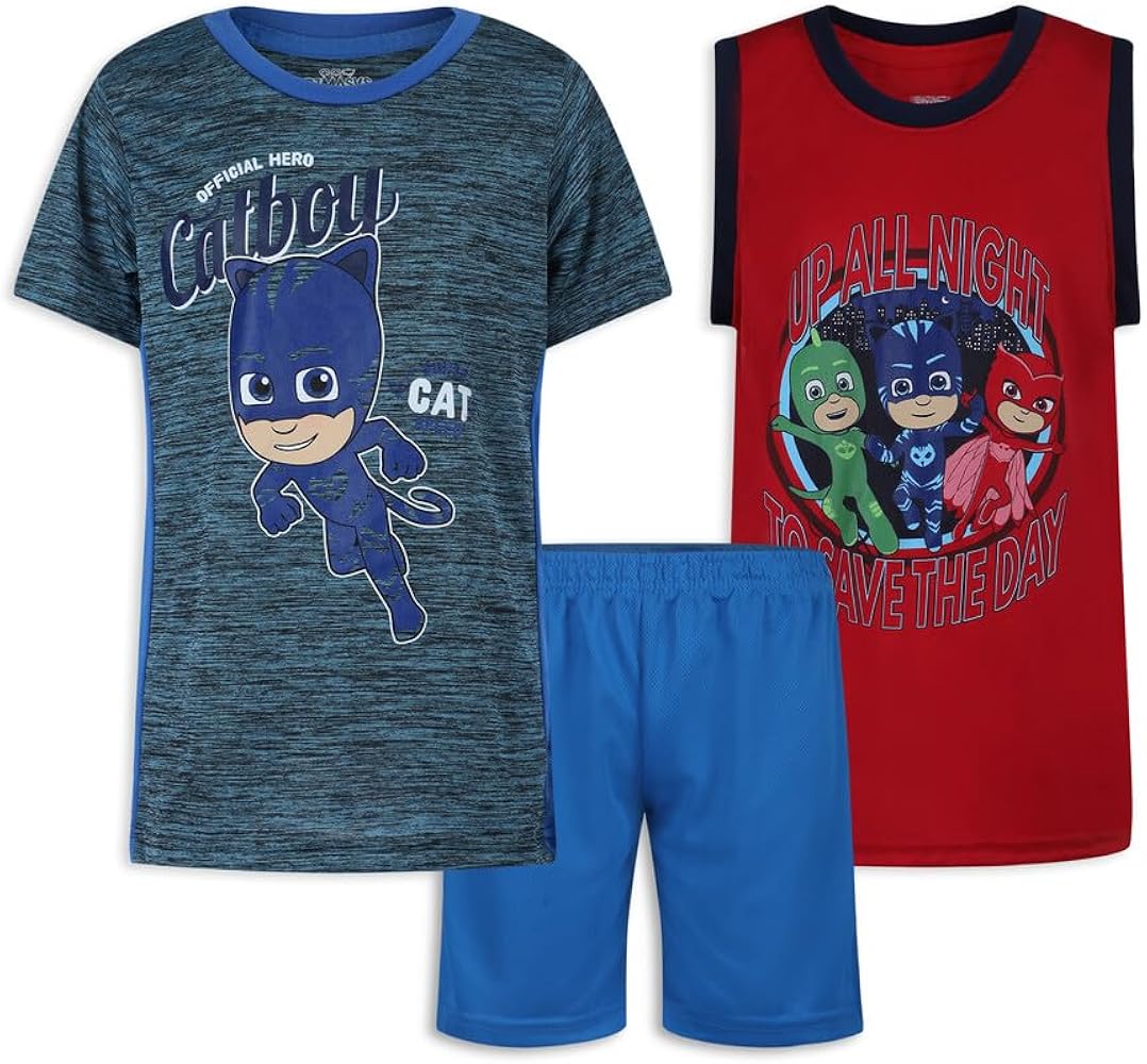 PJ Masks Boys 3 Piece T-Shirt, Tank Top and Shorts Set for Toddler and Big Kids