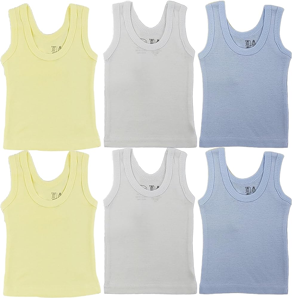 Baby Sleeveless Pack of 6 Tank Tops 100% Cotton Shirts, Short Sleeve Tees 0-24 Months Boys, Girls, Unisex