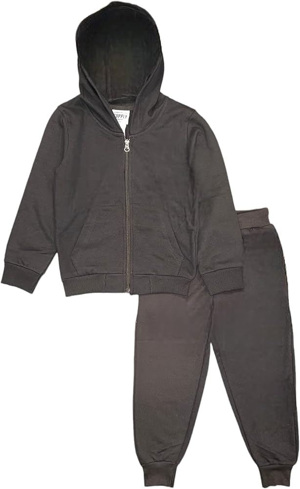 LONDON FOG Boys' Fleece Jogger Set - 2 Piece Basic Solid Full Zip Hoodie and Sweatpants