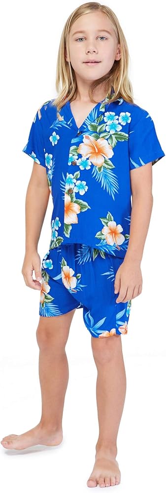 Boy Hawaiian Shirt or Cabana Set in Blue Sunset