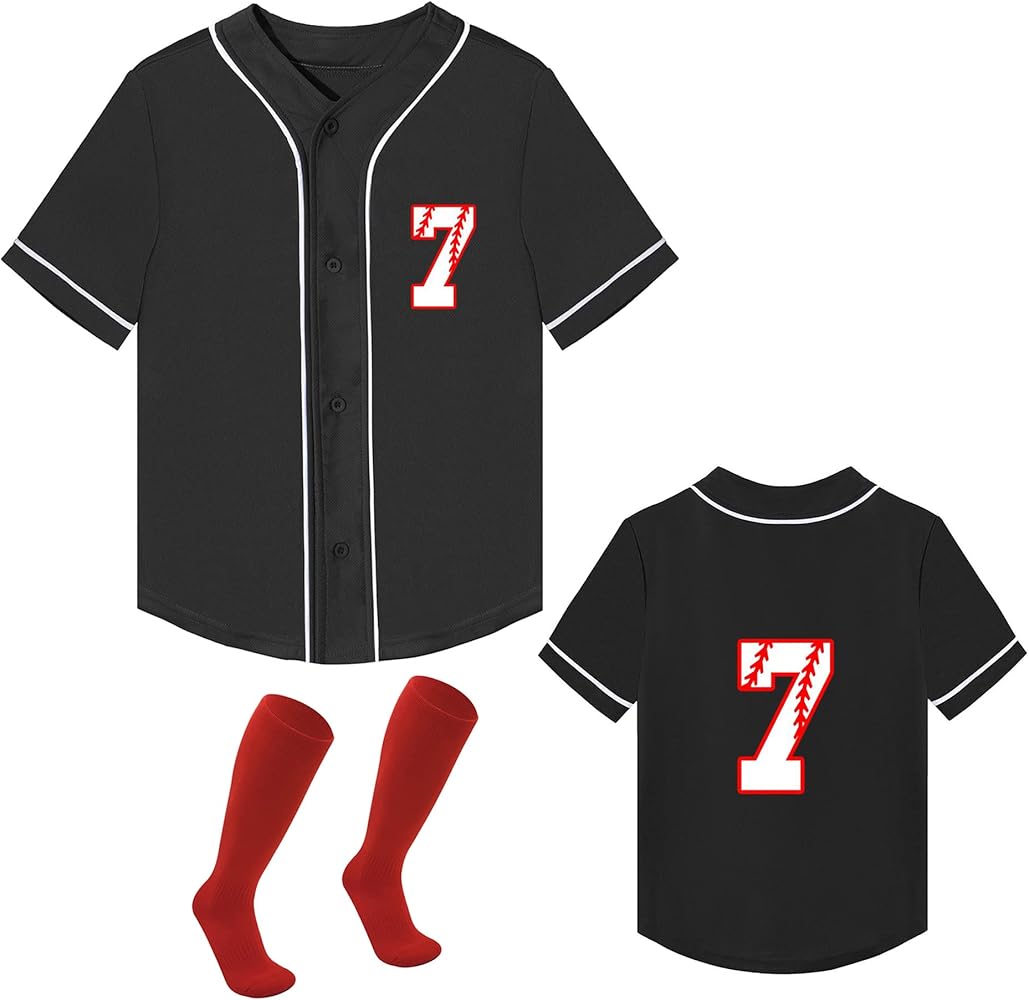 Yuji Itadori 7 Year Old Birthday Shirt Kids Baseball Birthday Shirt with Socks 7th Birthday Outfit Boys T-Shirt Gift