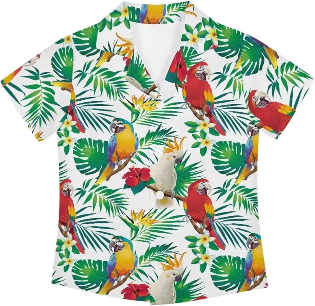 Cool Hawaiian Shirt for Girls Boys Teens Casual Beach T-Shirt Button Down Shirt Tops