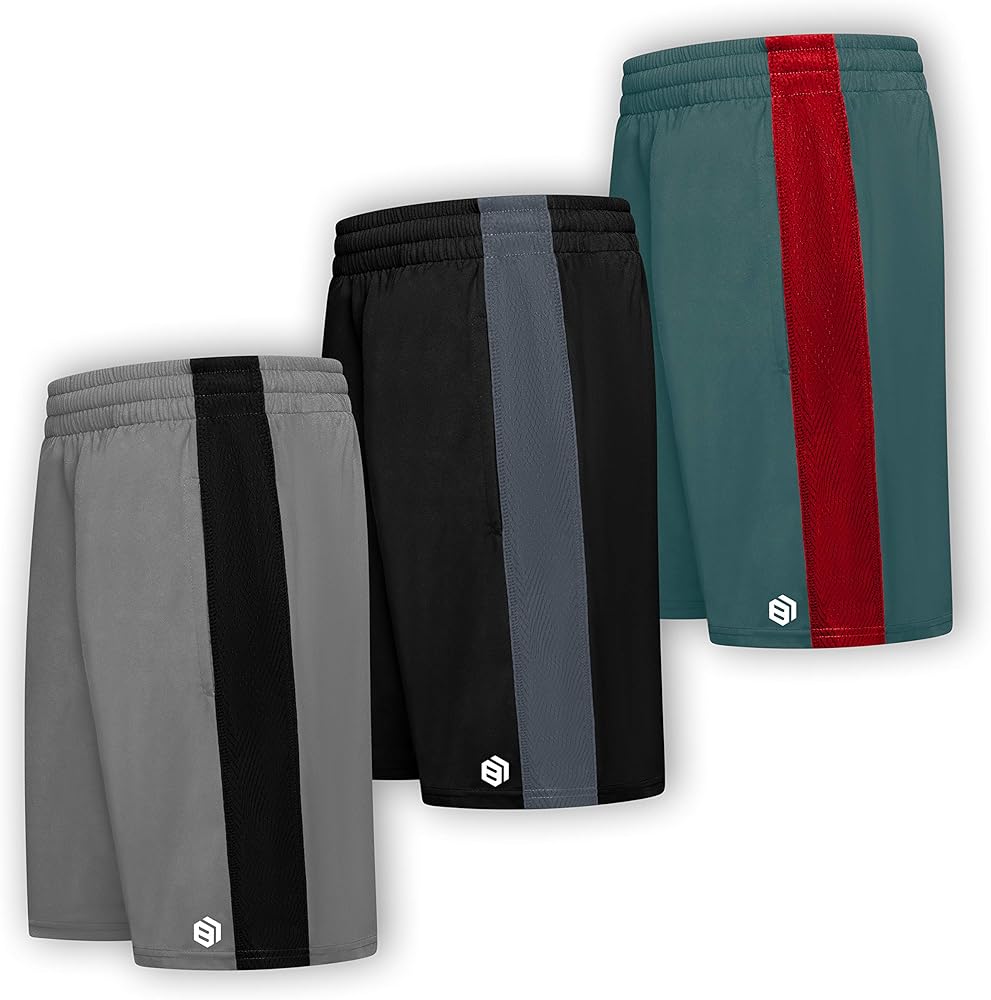 Boys Premium Active Athletic Performance Shorts with Pockets - 3 Pack