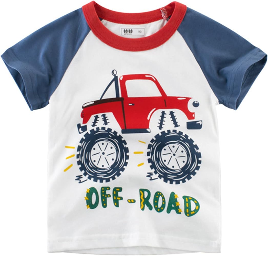 POLG Toddler Boys Short Sleeve Crewneck T-Shirts Top Tee Cartoon Dinosaur Graphic Shirts Cotton Summer Clothes 1-7 Years