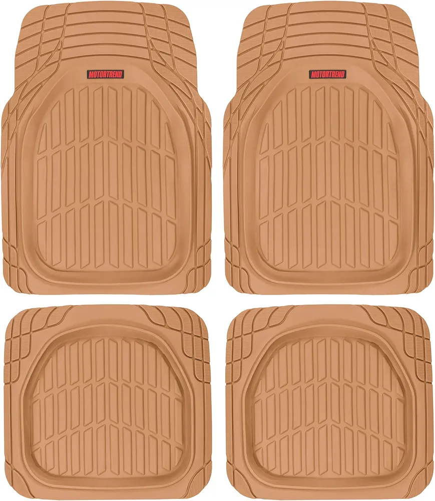 Motor Trend - MT-921-BG Flextough Tortoise - Heavy Duty Rubber Floor Mats for Car SUV Van & Truck - All Weather Protection - Deep Dish (Tan Beige)