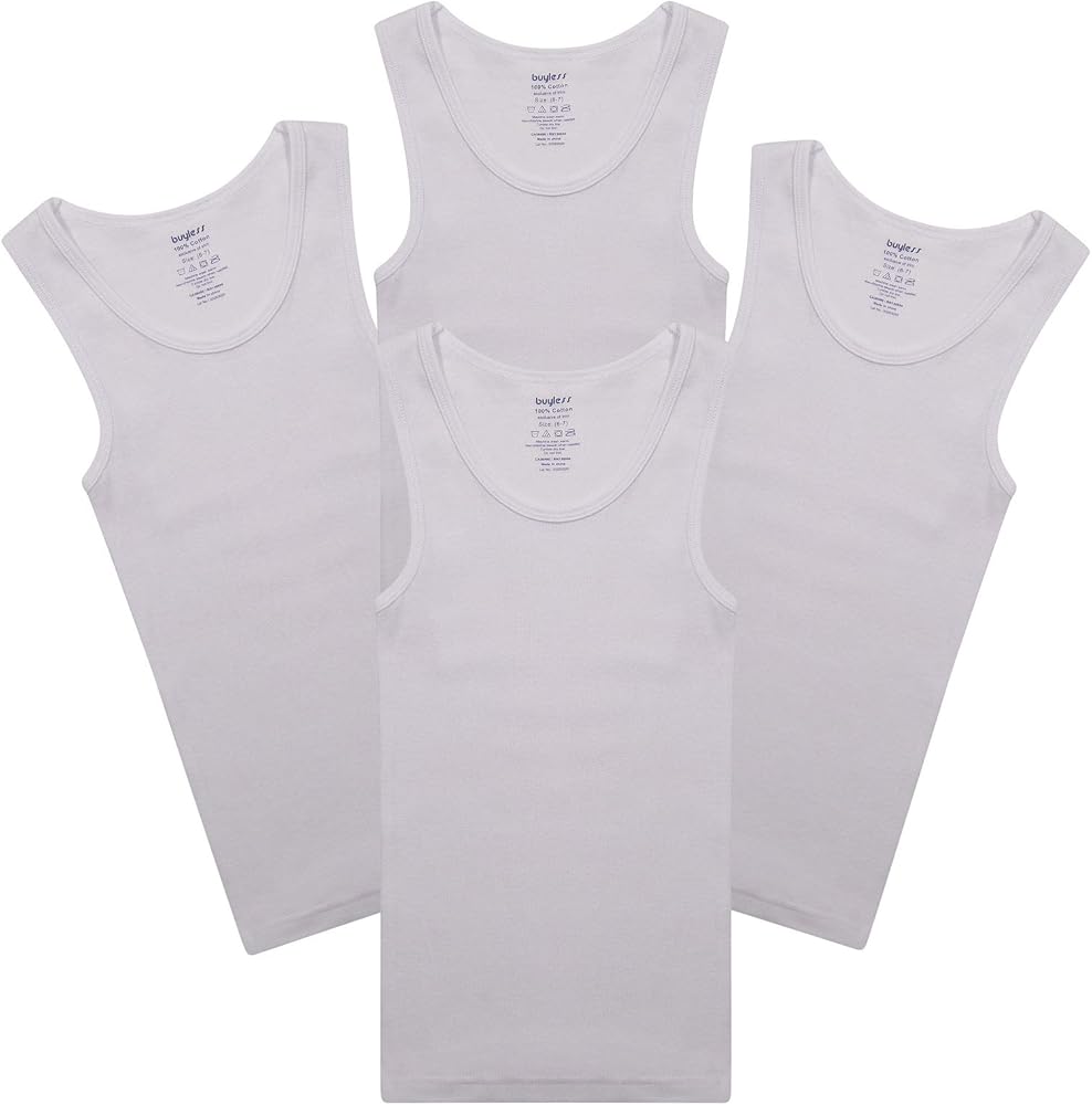 Buyless Fashion Boys Scoop Neck Tagless Undershirts Soft Cotton Tank Top (4 Pack)