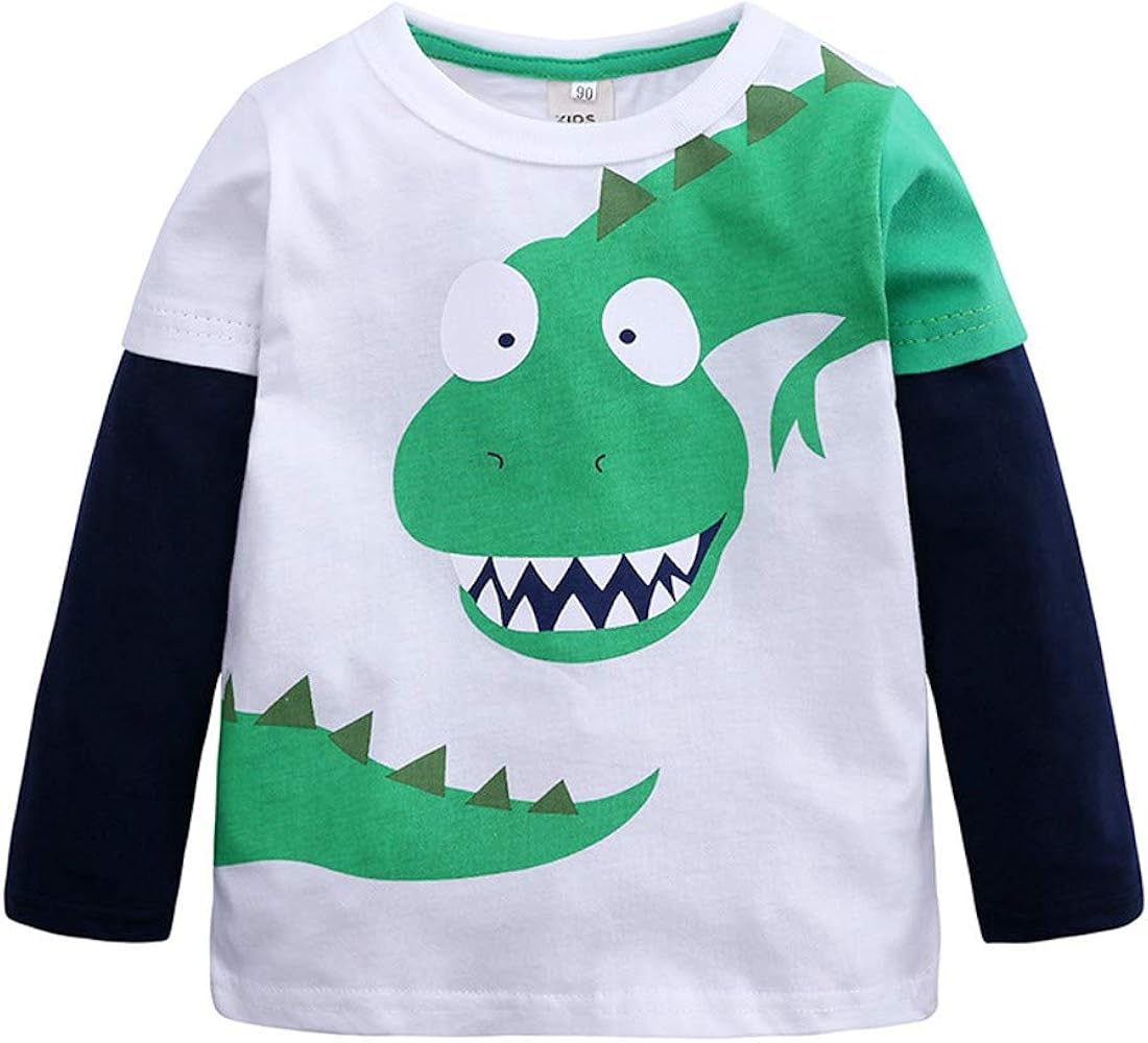 Children Patchwork Cartoon Shirt Outfits Toddler Dinosaur Boys Tees Shirt Tops Boys Tops Casual Tees Shirt Tops