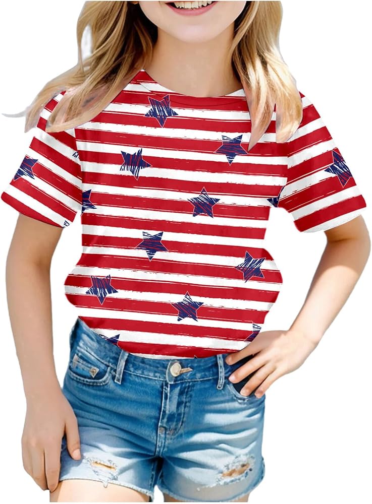 4th Of July Shirt for Toddler Boy Girl Patriotic Print Tees Shirt Fashion Short Sleeve Crew Neck Memorial Day Tees Tops 4-10 Years ,Toddler Fourth Of July Shirt Boy,4Th Of July Kids Shirts