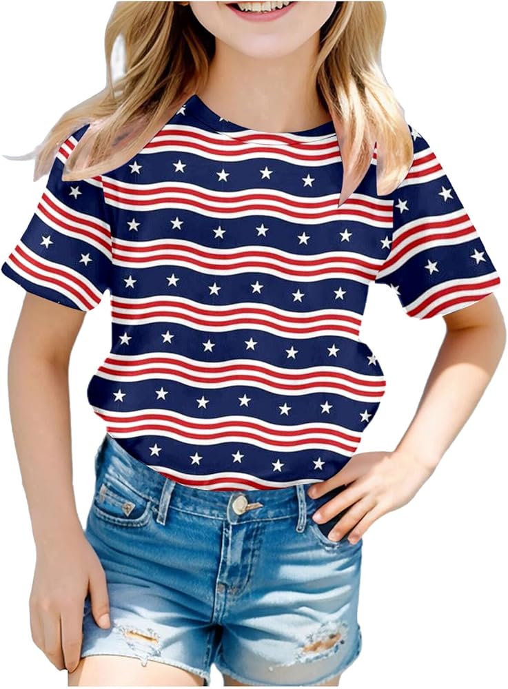 Toddler Boy Girl Fourth of July Shirt 3D Graphic Printed Funny T-Shirt Casual Short Sleeve Crewneck Memorial Day Tees Tops 4-10 Years,Boys 4Th of July Shirts,4Th of July T Shirts for Kids Navy