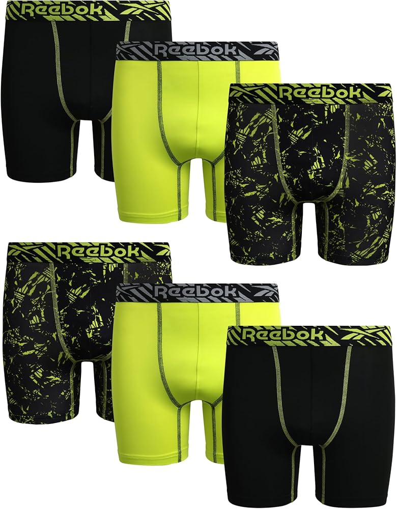 Reebok Boys' Boxer Briefs - 6 Pack Soft Comfort Performance Stretch Boys Underwear - Breathable Boxers for Boys (6-18)