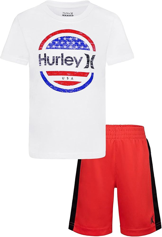 Hurley Boy's Graphic T-Shirt and Shorts Two-Piece Set (Little Kids) White/Red 7 (Little Kid)