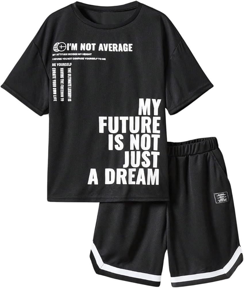 SOLY HUX Boy's Summer Workout Short Set 2 Piece Printed Short Sleeve Tee and Shorts Casual Clothes