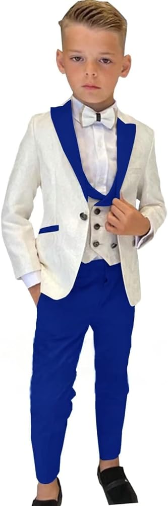 Boys Formal Suit Wedding Tuxedo 3 Pieces Floral Jacket Pants Vest Kids Party Blazer Set 2-14 Years Old