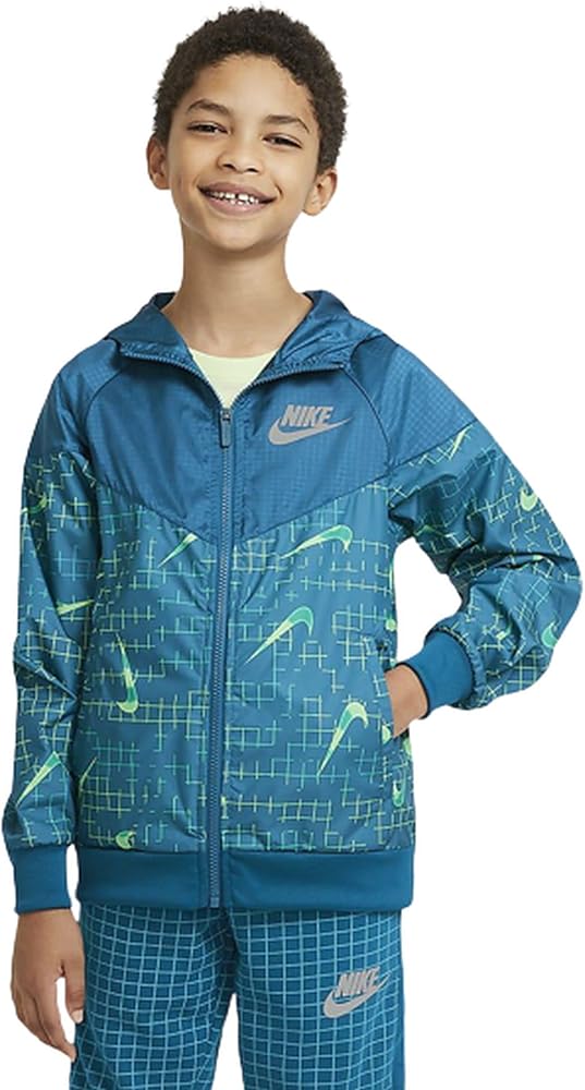 Nike Sportswear Windrunner Big Kids (Boys) Jacket (X-Large, Green Abyss/Barely Volt)