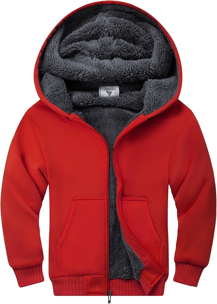 JACKETOWN Hoodie for Boys Fleece Jacket Zip Up Sherpa Lined Hooded Sweatshirts with Two Pockets 6-15 Years Old