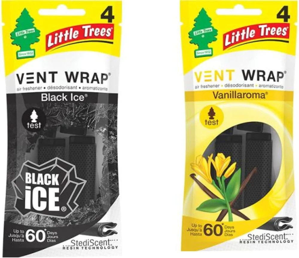 Little Tree Vent Warp 4 pack Black Ice and Vanillaroma Bundle Great for Cars, Trucks, Home Air Fresheners AHSR Products Bundle