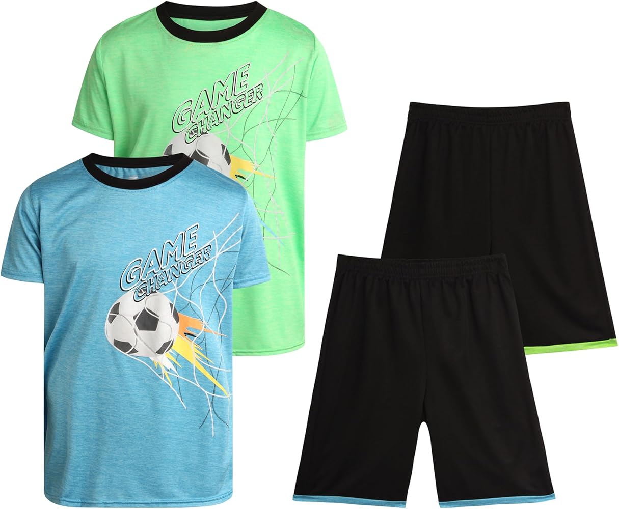 Pro Athlete Boys' Active Shorts Set - 4 Piece Dry Fit Performance T-Shirt and Basketball Shorts (4-16)