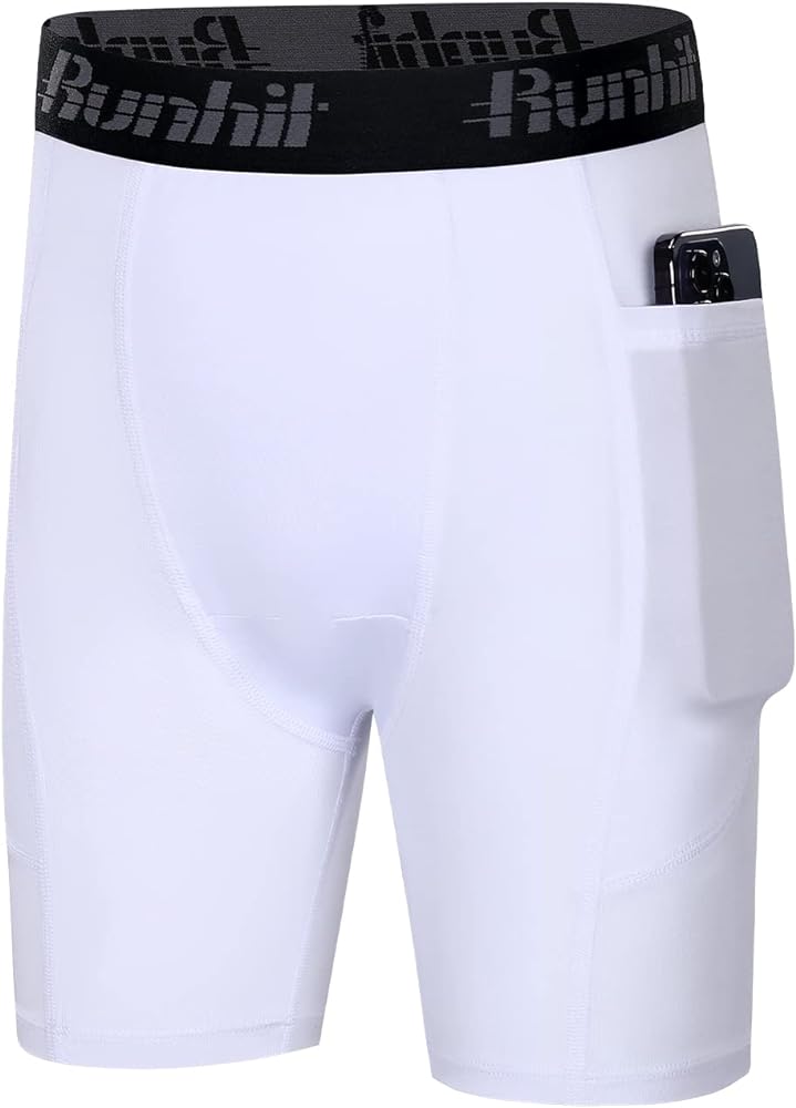 Runhit Youth Boys' Compression Shorts,Boys Performance Athletic Base Layers Underwear Sports Shorts Side Pocket