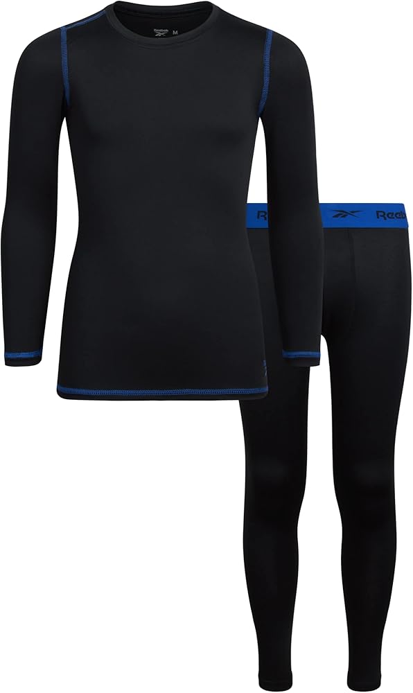 Reebok Boys’ Base Layer Set - 2 Piece Performance Long Sleeve T-Shirt and Long Tights Leggings - Underlayer for Boys (6-14)