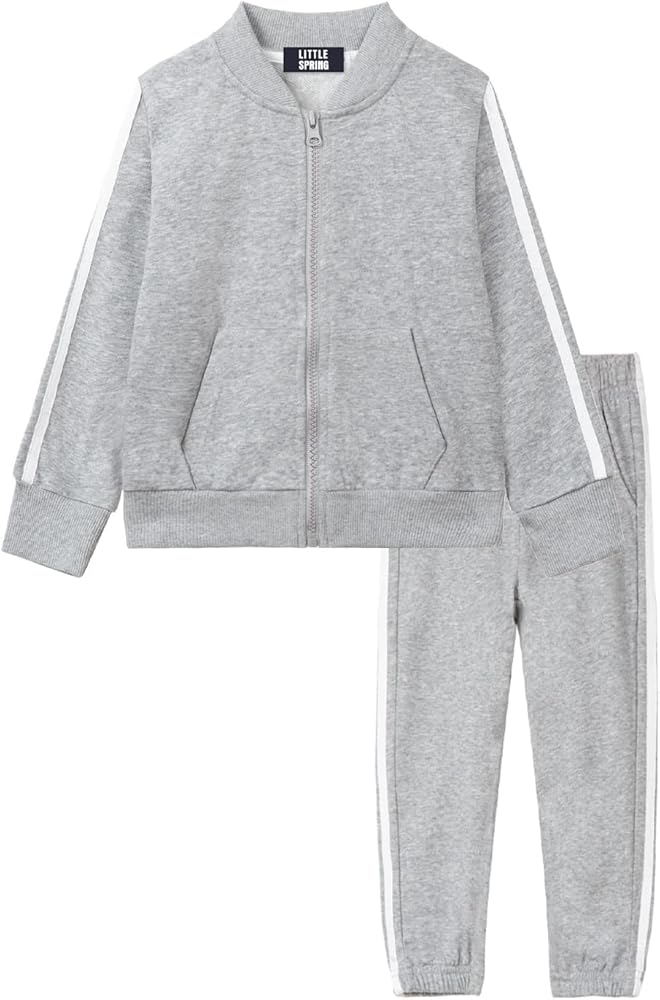 LittleSpring Little Boys Tracksuit Zip Up Athletic Hoodie and Jogger Pants 2-Piece Set