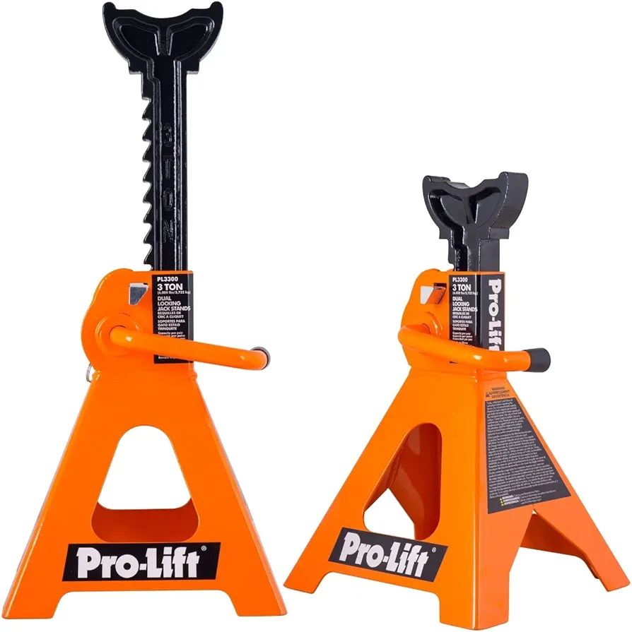 Pro-LifT PL3300 Heavy Duty Jack Stands For Car – 3 Ton in Pair with Double Pins - Handle Lock and Mobility Pin for Extra Safety – Great for Home Auto Repair Shop, Orange