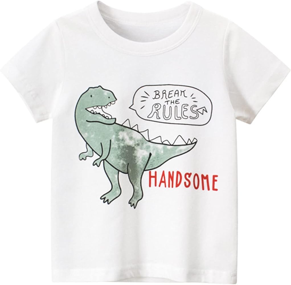 POLG Toddler Boys Short Sleeve Crewneck T-Shirts Top Tee Cartoon Dinosaur Graphic Shirts Cotton Summer Clothes 1-7 Years