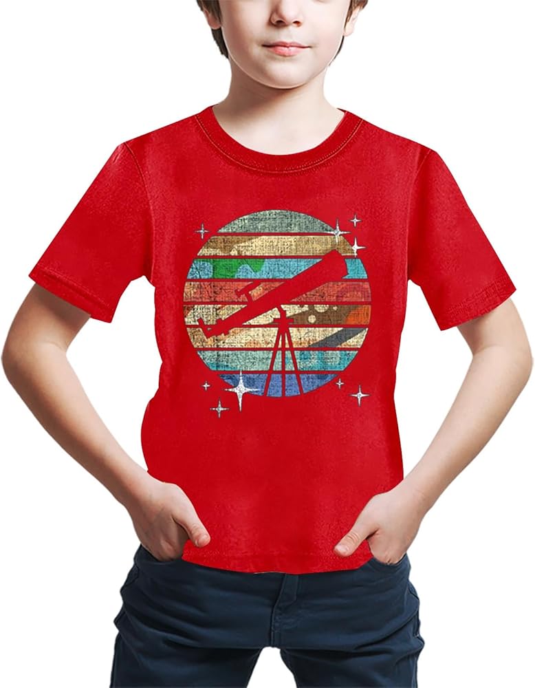 Kids Summer Tops for Boys Girls Telescope Printed Tshirts Summer Cotton Short Sleeve Tee Shirts Childrens Basic T-Shirts