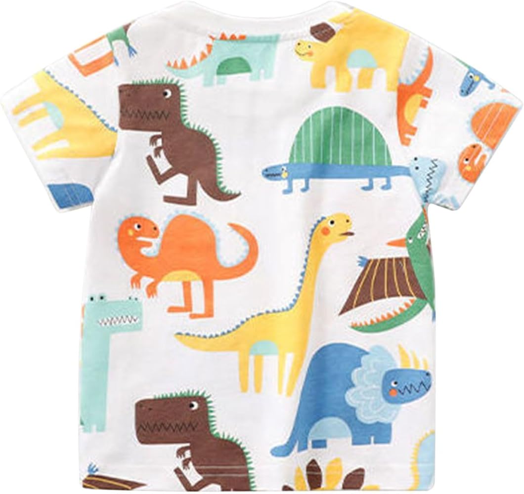 Children's Boys T-Shirt Cartoon Animals Printed Short Sleeve Crew Neck Tops Summer Casual Polyester T-Shirt