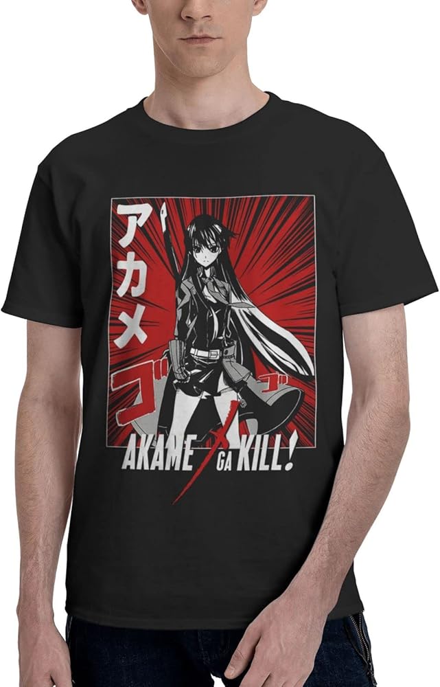 Anime Akame Ga Kill Akame T Shirt Mens Summer Round Neck T-Shirts Casual Short Sleeves Tee Black