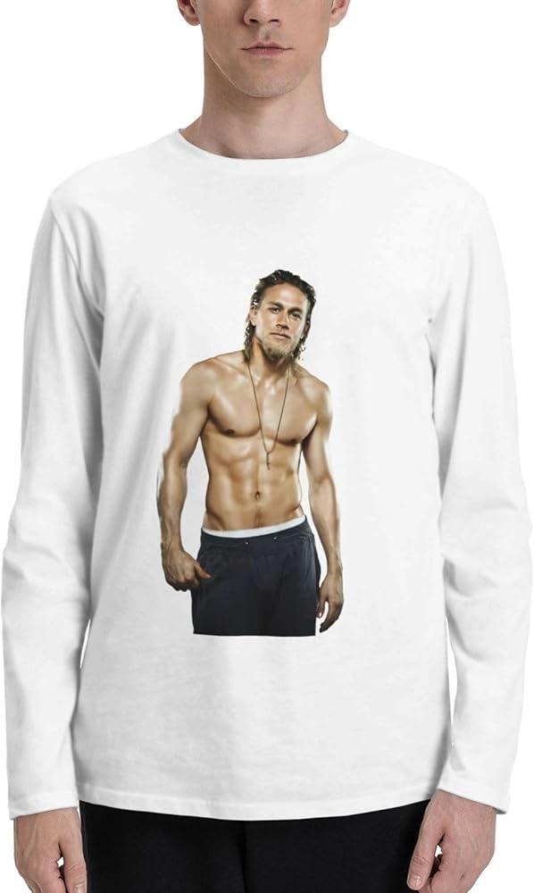 Charlie Hunnam T Shirts Men's Loose Fit Casual Athletic Long Sleeve O-Neck Cotton T Shirts Tops