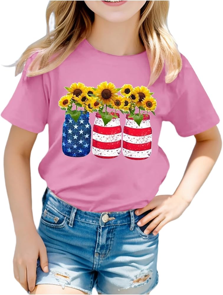 Boys Girls 4th of July Toddler Tees American Flag Funny T-Shirt Novelty Short Sleeve Round Neck Memorial Day Tees Tops 4-10 Years,Toddler Boy 4Th of July,4Th of July Shirts Toddler Boy