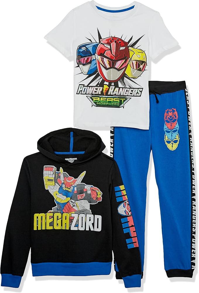 Power Rangers Graphic Hoodie, T-Shirt, & Jogger Sweatpant, 3-Piece Athleisure Outfit Bundle Set-Boys 4-20