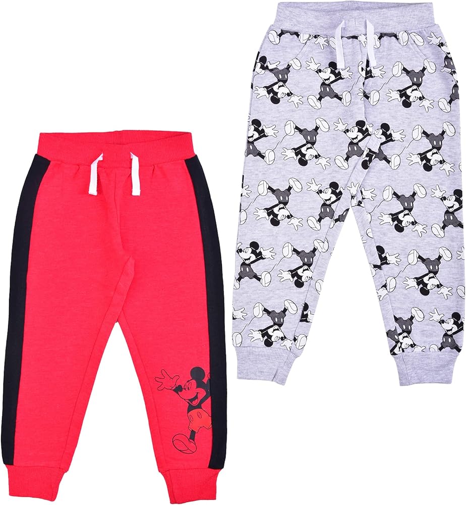 Disney Mickey Mouse Boys’ 2 Pack Jogger for Toddler and Little Kids – Red/Grey