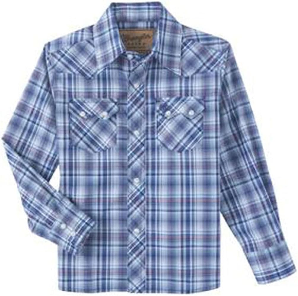 Wrangler Boys Retro Long Sleeve Western Snap Shirt - Ole Blue Plaid