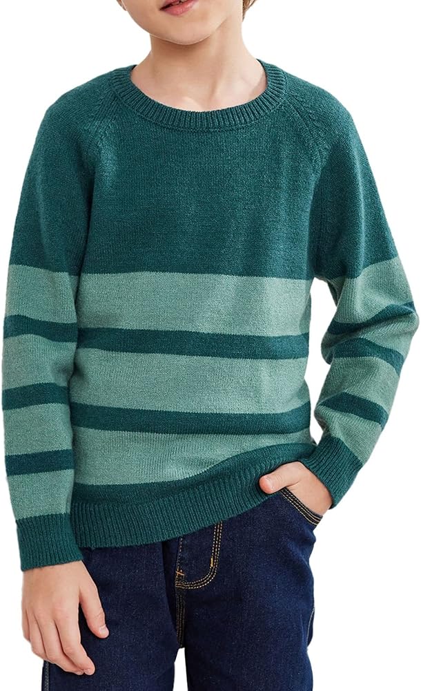 Arshiner Kids Boys Pullover Crewneck Sweater Long Sleeve Knit Stripe Casual Sweater for 5-13Years