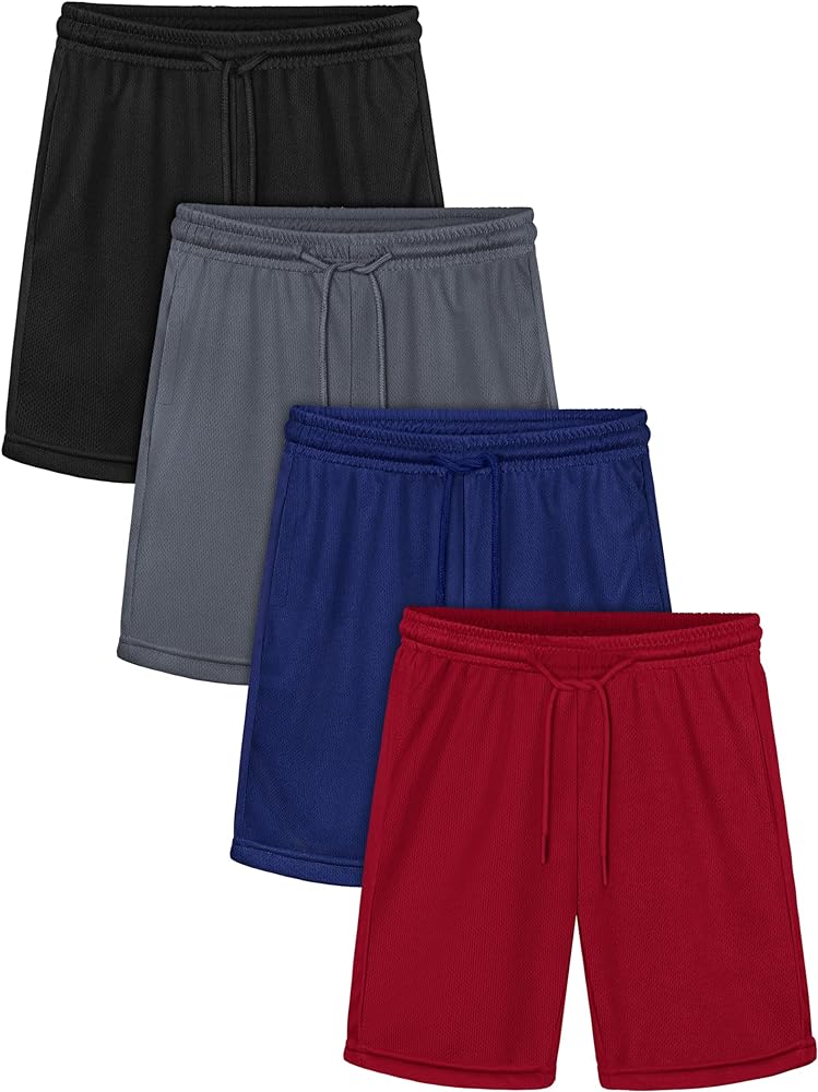 Resinta 4 Packs Toddler Boy Mesh Shorts with Pockets Quick Dry Boys Athletic Performance Basketball Shorts with Drawstring