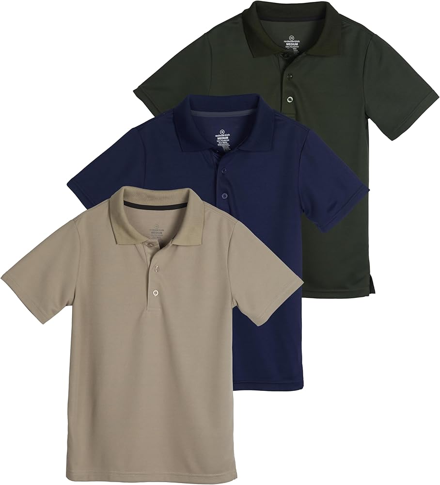 Real Essentials 3 Pack: Boy's Short Sleeve Polo Shirt - School Uniform Active Performance Golf (Ages 4-16)